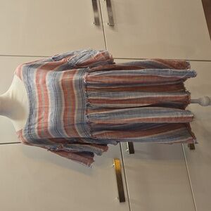 Free People Summer Nights Striped Tunic Cotton Blue Pink Womens Size Medium
